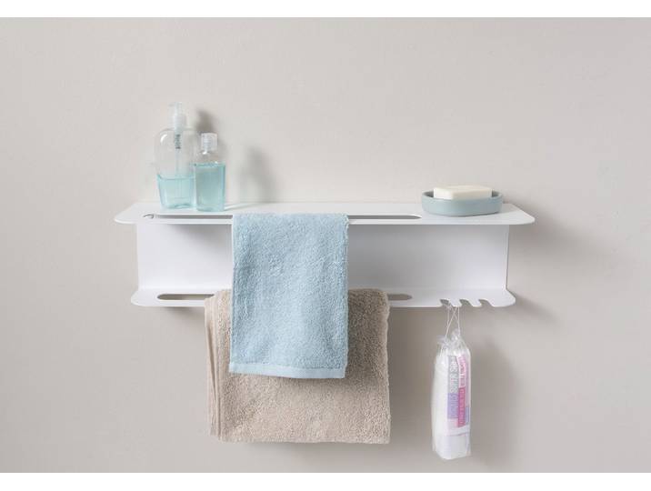 Étagère salle de bain 60 cm - porte serviette mural blanc - teebooks