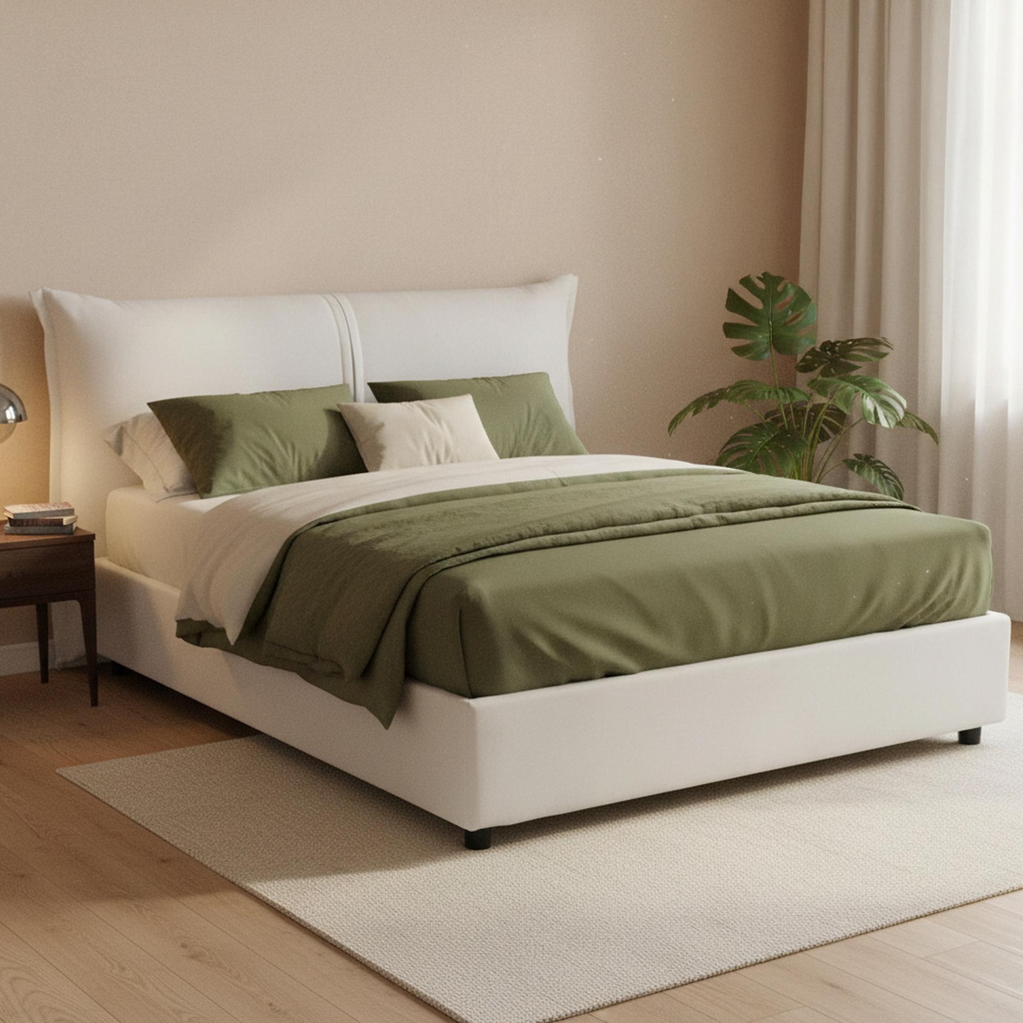 Talamo Italia Simona Doppelbett mit Container, Italy, Kopfteil und Polsterung aus Stoff, Frontöffnung, inklusive Matratze 160x200 cm, Weiß