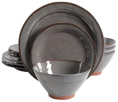 Gibson Elite 12 Piece Everyday Use Round Terracotta Dinnerware Set in Gray
