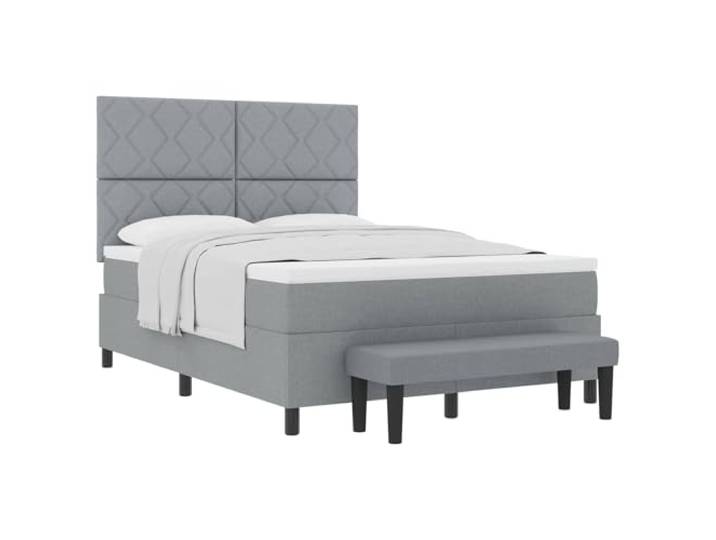 KTHLBRH Boxspringbett mit Kopfteil hellgrau 140 x 200 cm Stoff Taschenfedern, Schaumstoffpolsterung, Holztechnik, Kopfteil 2-stufig verstellbar, Gewicht max. 280 kg, Stoff