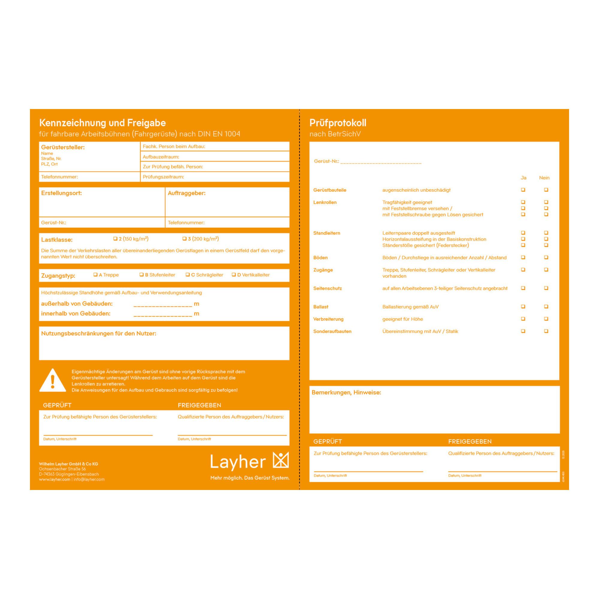 Layher Kennzeichnungsblock 50 Exemplare mit Perforation (6344400)