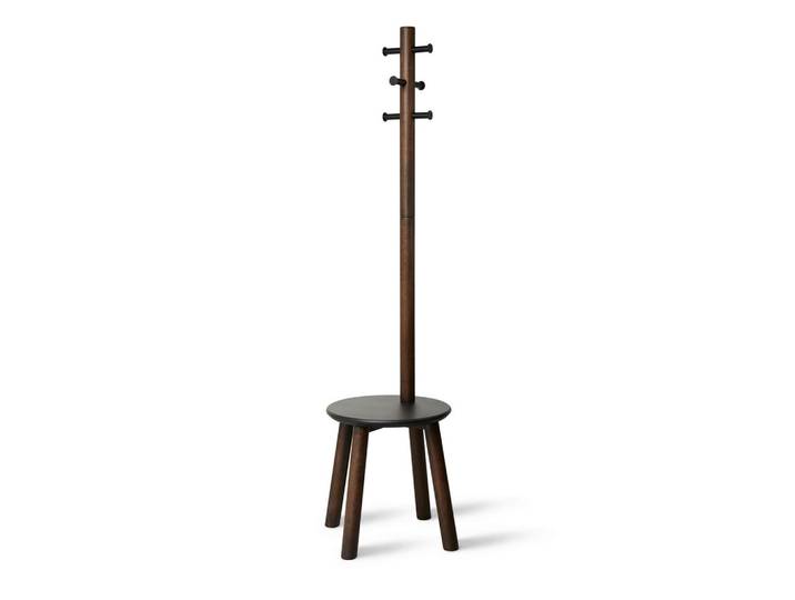 Umbra Kleiderständer Pillar, Dunkelbraun, Holz, Walnuss, 165 cm, integrierte Sitzfläche, Holzmöbel, Garderobe Holz, Kleiderständer Holz