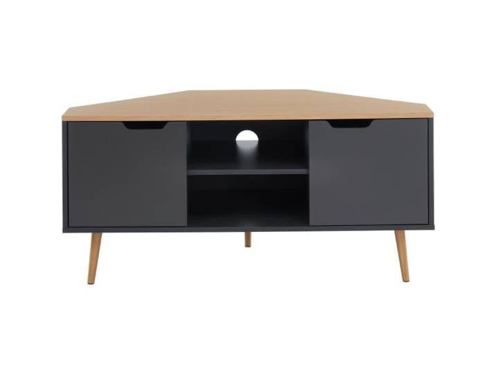Meuble TV d'angle - BAÏTA - Gamme LYNA - Noir et effet chêne - L 115 x P 55 x H 53 5 cm