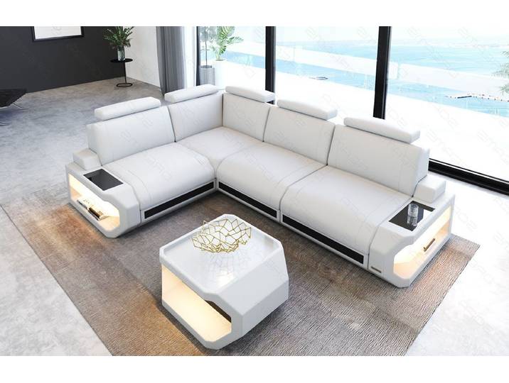 Sofa Dreams Ecksofa Leder Couch Siena L Form Ledersofa, L-Form Ledersofa mit LED-Beleuchtung