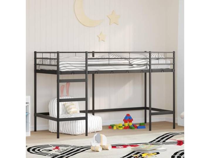 Stahl Gestell modernes Loftdesign Hochbett Schwarz 99 5 x 190 cm Kinderloftbett Schwarz 99,5 x 190 cm Stahl Stabil Plats sparend Hochbett Metall Gestell mit Wandmontage für Kleine