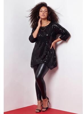 Plus Size Women's Handkerchief Hem Sequin Tunic by Roaman's in Black (Size 34/36)