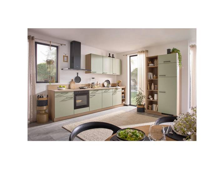 Welnova Küchenleerblock Clean, Eiche, Hellgrün, 330x105 cm, Made in Germany, in den Filialen seitenverkehrt erhältlich, Küchen, Küchenzeilen & Küchenblöcke, Küchenzeilen ohne Geräte