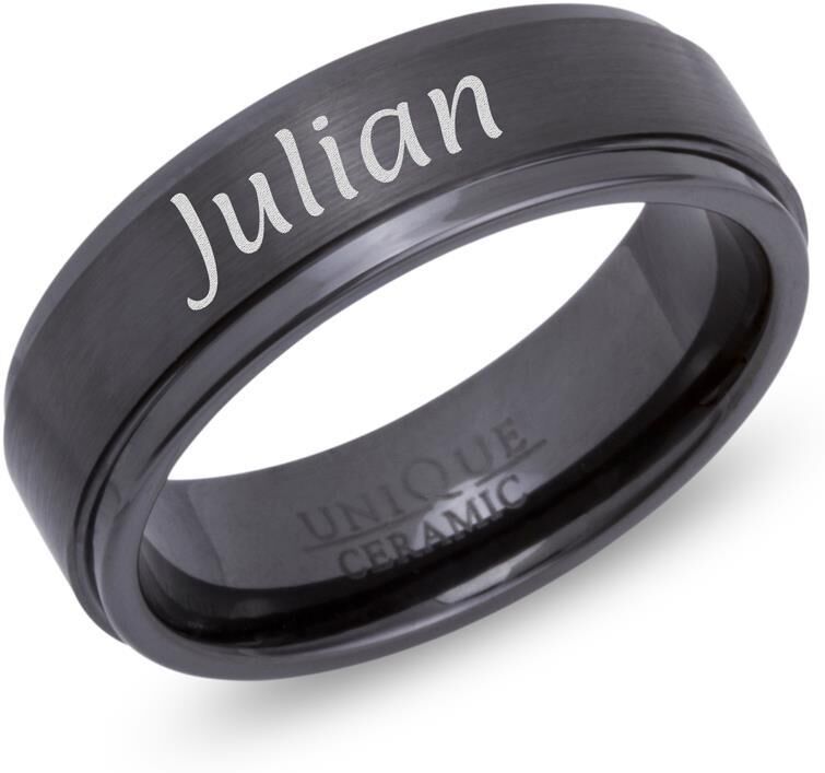 Unique Schwarzer Keramik Ring Lasergravur schwarz
