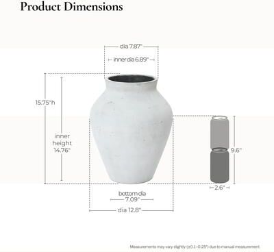 LuxenHome Antique White Cement Vase, Decorative Accent