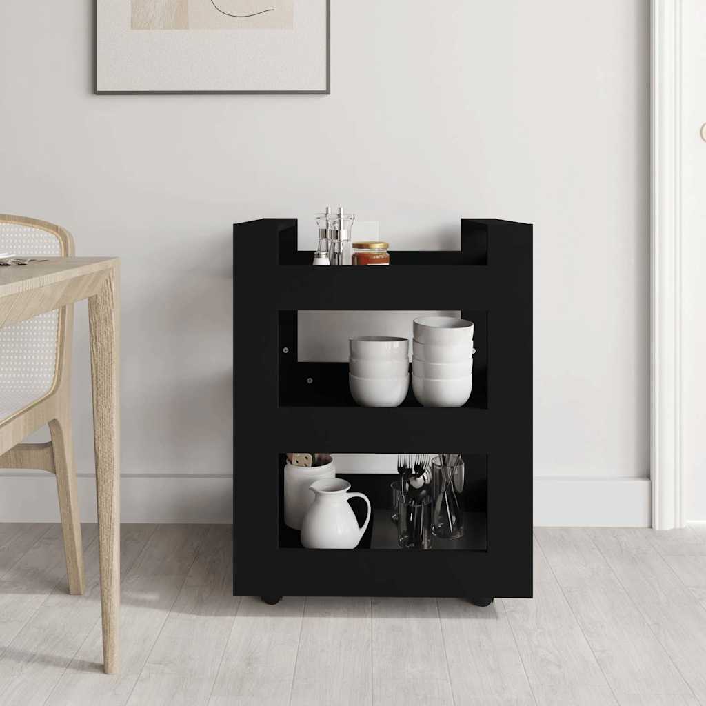 vidaXL Chariot de cuisine Noir 60x45x80 cm Bois d'ingénierie