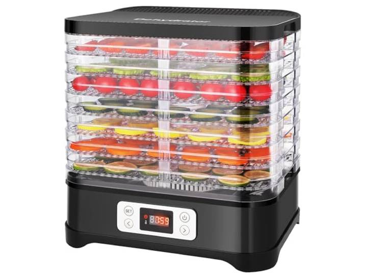 Nictemaw 400WDörrautomat 8 Etagen Edelstahl, Schwarz Dörrgerät einstellbare Temperatur (35-70 ℃). Ideal zum schonenden Trocknen von Obst, Gemüse und Fleisch