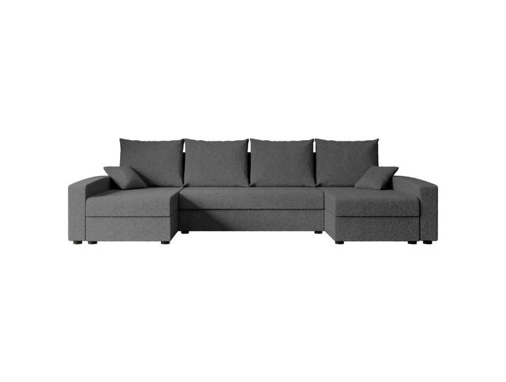 WOHNLANDSCHAFT mit Schlaffunktion und Bettkasten ALESIA-U 301x140x90 cm Grau Bouclé