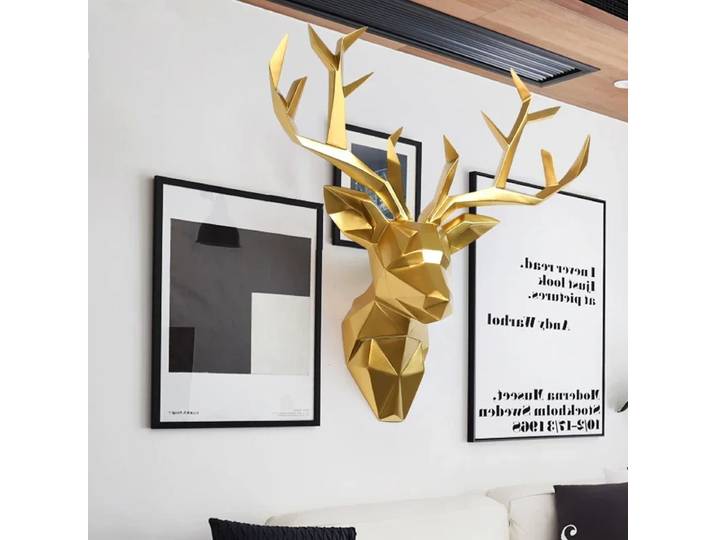 Grande Statue de tête de cerf 3D, décor de Sculpture, accessoires de décoration murale pour la maison, Figurine d'animal, décorations suspendues pour fête de mariage