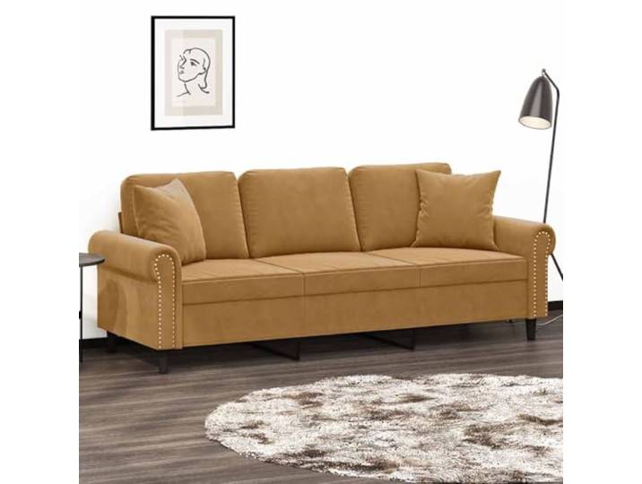 HEFZGDB Modernes 3-Sitzer-Sofa mit Zierkissen Braun 180 cm Samtstoff – Weiches Velours Sofa mit Metallgestell für Robustheit und Stabilität, Bequeme Polsterung für Entspannung