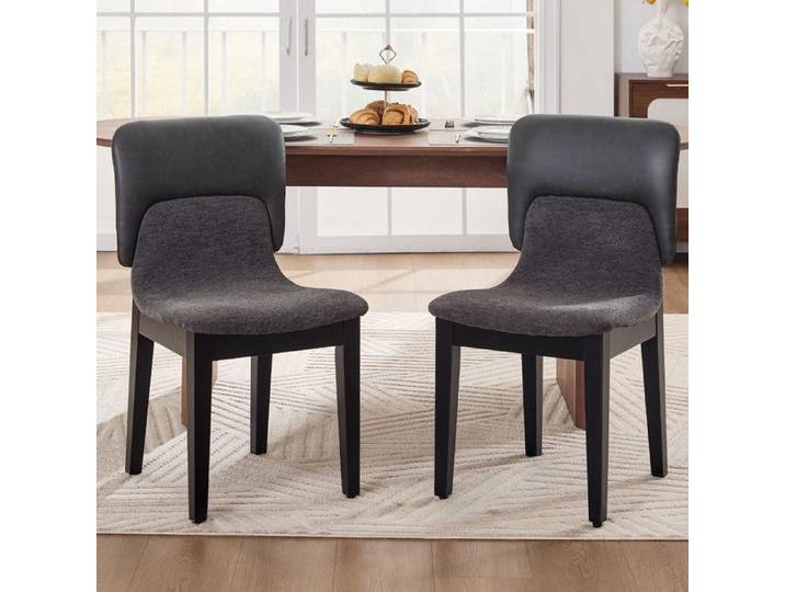 Ya-Home Chaise Salle à Manger Lot de 2 Chaise de Cuisine en Cuir PU et Tissu Chenille Chaise Rembourrée avec Pieds en Bois Gris