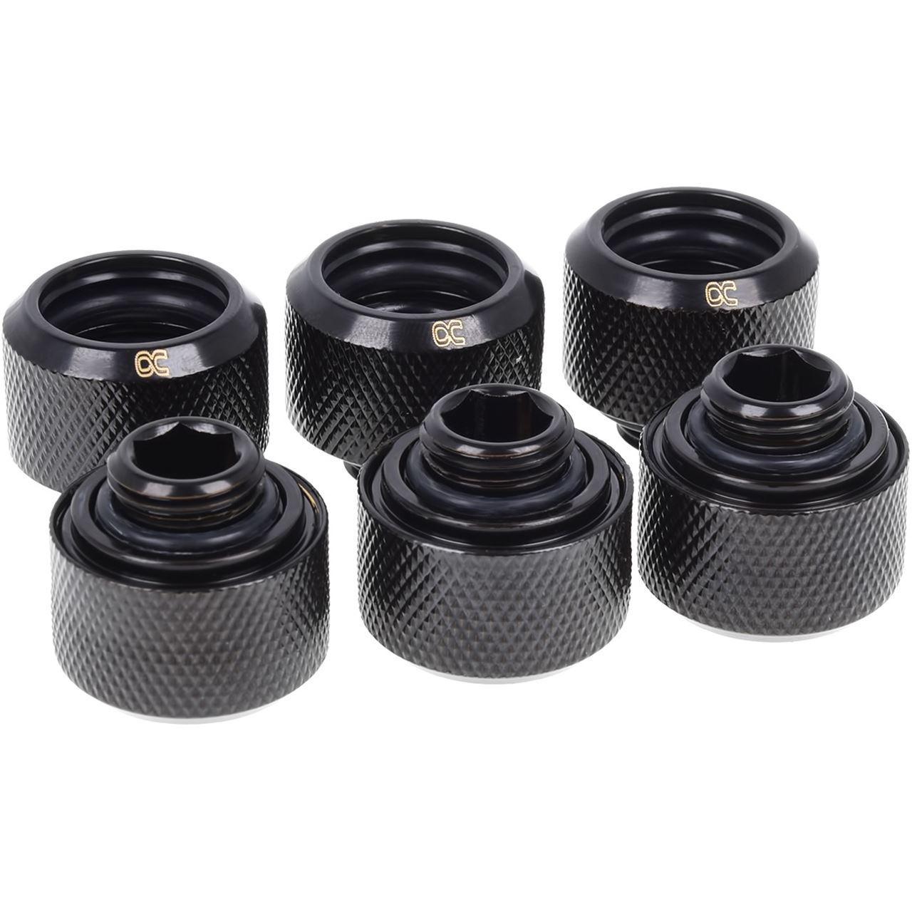 Alphacool Eiszapfen 16mm HardTube Anschraubtülle G1/4 für Acryl- Messingrohre - Deep Black Sixpack