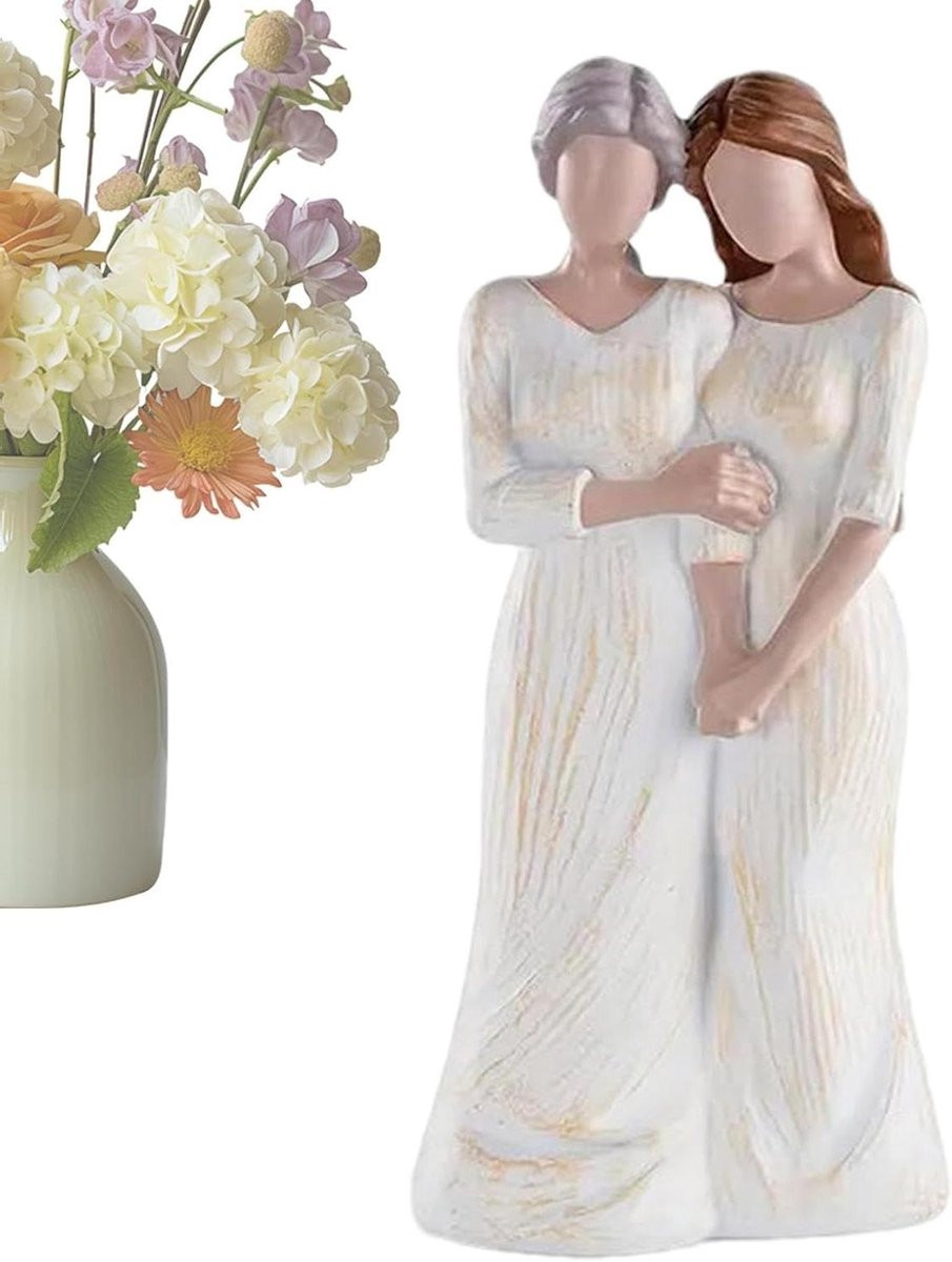 Moeder Dochter Beeldje Familie Sculptuur voor Woonkamer Decoratie - C