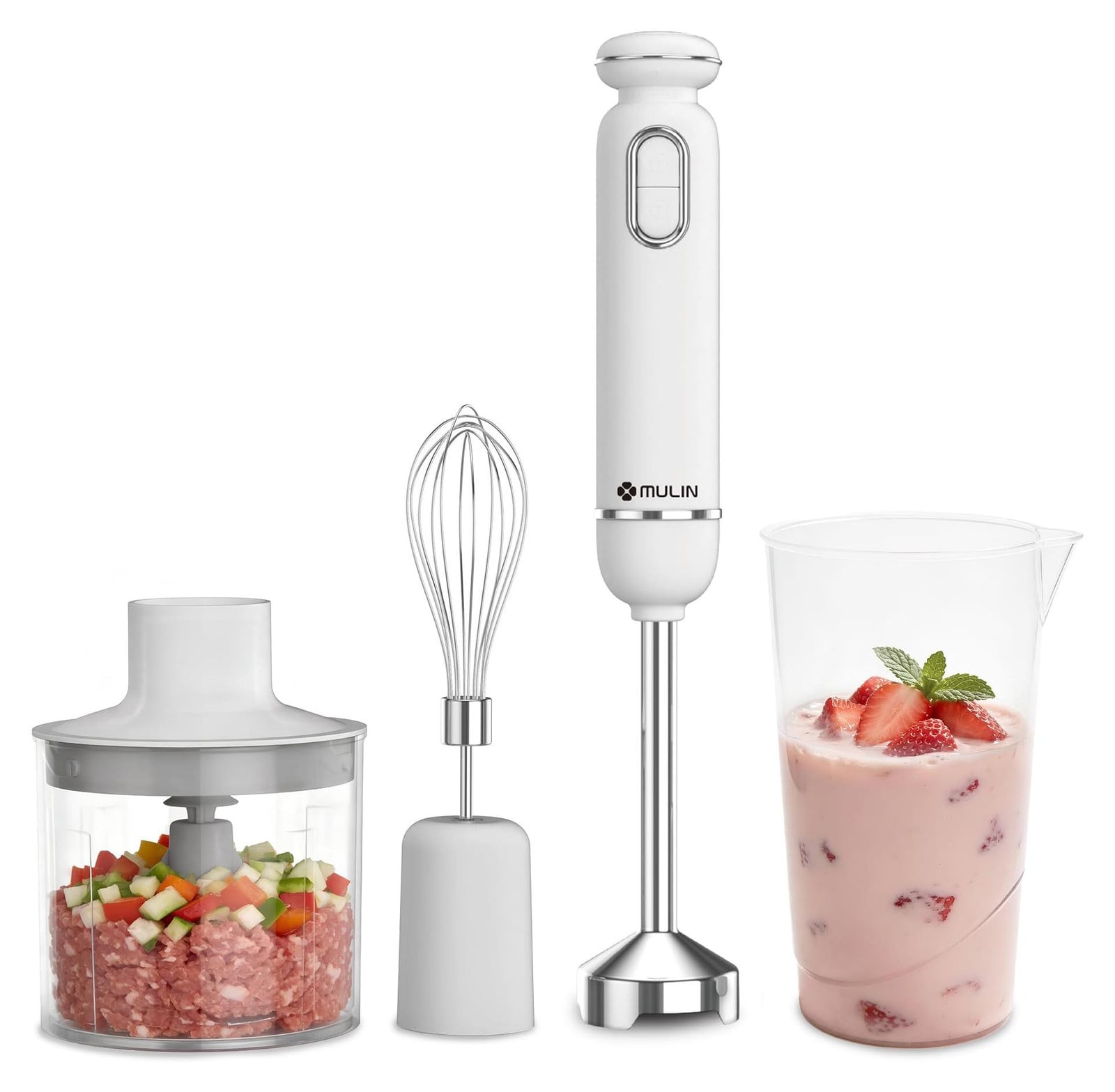 Selius 4-in-1 staafmixer 600 W met spatbescherming en accessoires