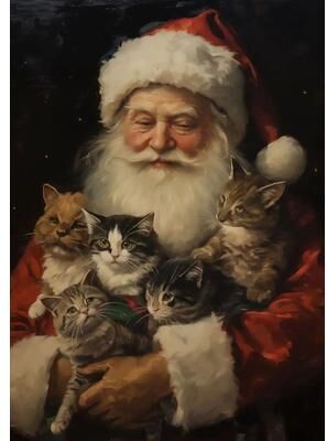 Inspired Finds Classic Santa Claus Christmas Canvas Wall Art Festive Holiday Poster Decor 15.75x19.69in santa Kitten Cuddle
