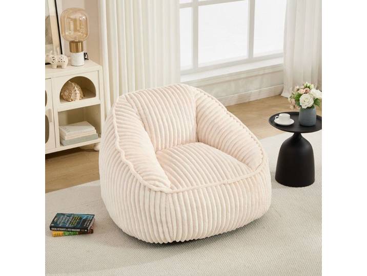Luscriate - Pouf individuel avec mousse mémoire peluche rayée doux confortable et relaxant 98x92x73 cm beige