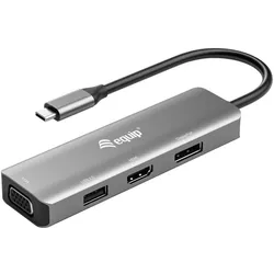equip 133485 (USB-C, 4 Ports), Dockingstation + USB Hub, Schwarz, Silber