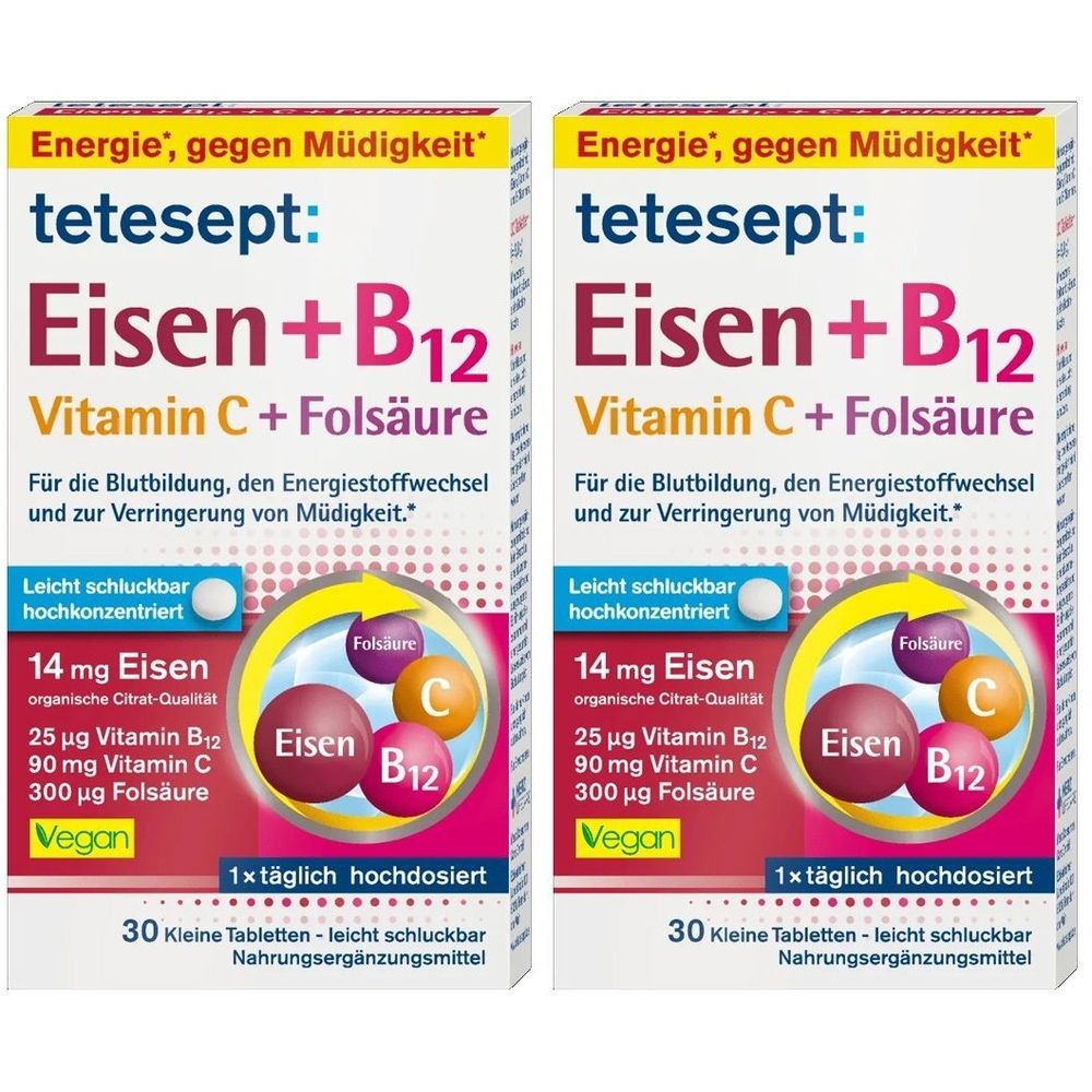 Tetesept Eisen+B12 Vitamin C+Folsäure Filmtabl. 2x 2x30 St Filmtabletten
