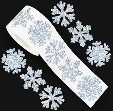 Inspire Select 500Pcs roll Laser Silver Winter Snowflake Sticker Roll Waterproof Christmas Self Adhesive Decals silver 1 Roll