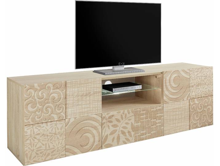 Lowboard HOME AFFAIRE Miro , braun (eichefarben sägerau mit siebdruck), Sideboards, Lowboard, Breite 181 cm mit dekorativem Siebdruck