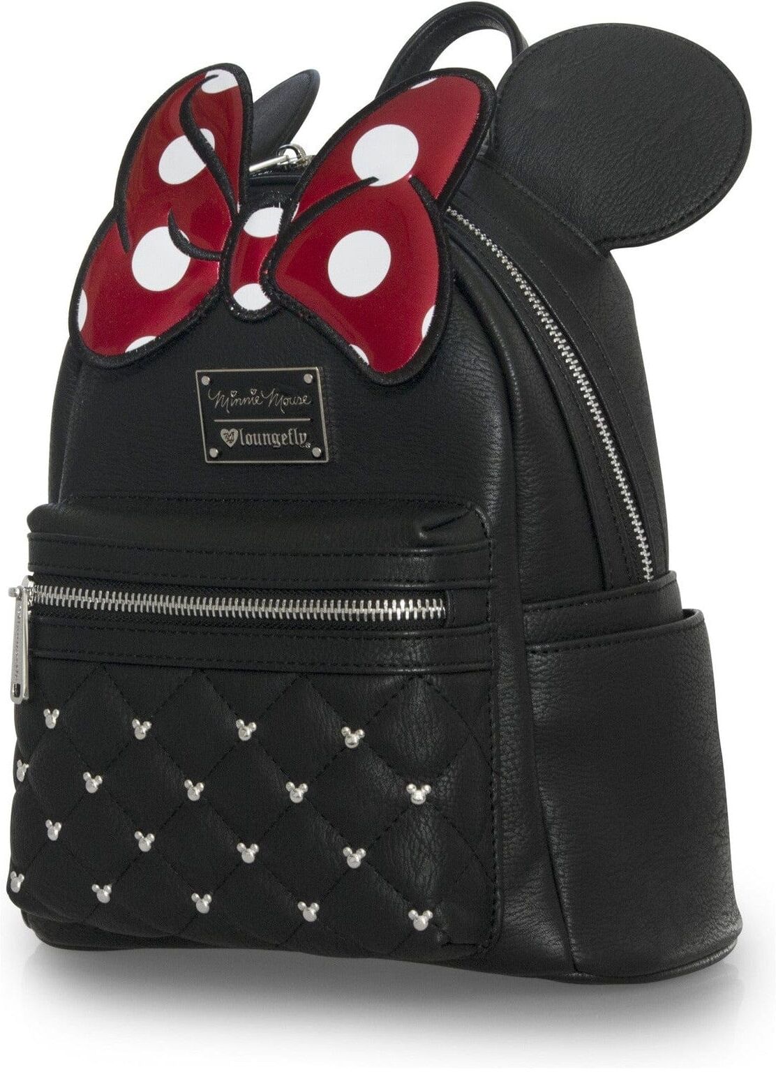 Loungefly Disney Minnie Mouse Classic Bow Mini Backpack - Officially Licensed, Faux Leather, Black, Polyurethane