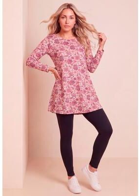 Plus Size Women's Ultimate Long Sleeve Crewneck Swing Tunic by Roaman's in Ivory Cosmos Floral (Size 12)