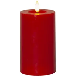 LED Kerze LINA Echtwachs realistische 3D Flamme Wachsspiegel H: 15cm rot
