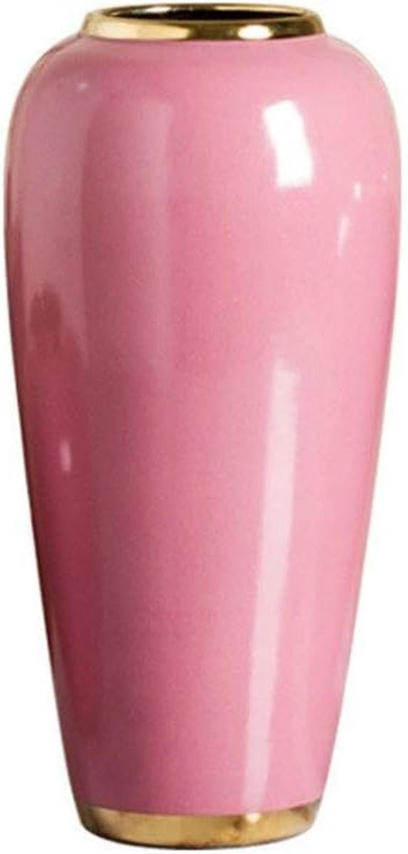 Decoratieve Keramische Bloemenhouder met Gouden Rand - Roze