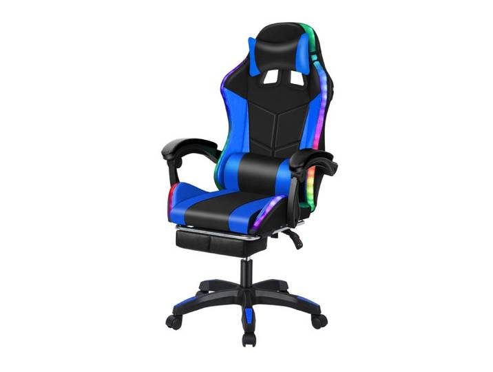 FLASIDU Fauteuil de Bureau - Chaise Gaming - Siège de Bureau Réglable - éclairage LED RGB - Noir+Bleu - 60*60*131cm