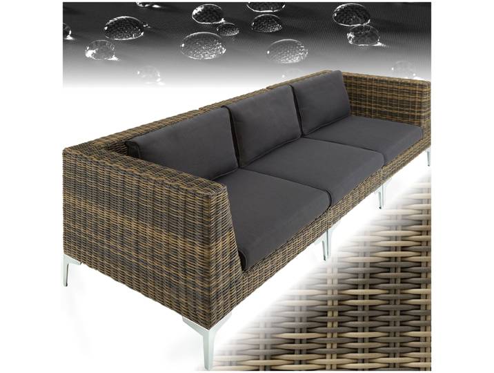 Ensemble modulaire en rotin Villanova Aluminium, ensemble de 2 canapés 3 places - gris anthracite chiné