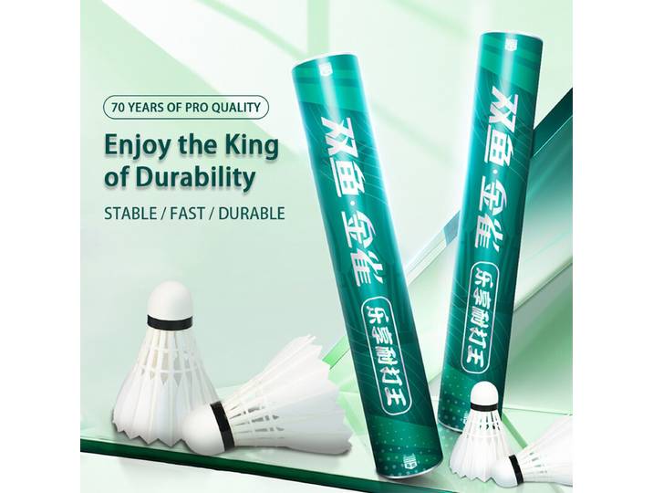 Double Fish JinQue hoogwaardige duurzame badmintonshuttles van ganzenveren 12 stuks snelheid 77 groen
