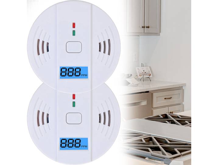 2er-Set Kohlenmonoxid-Melder mit LCD-Display, 85 dB Alarm, weiss