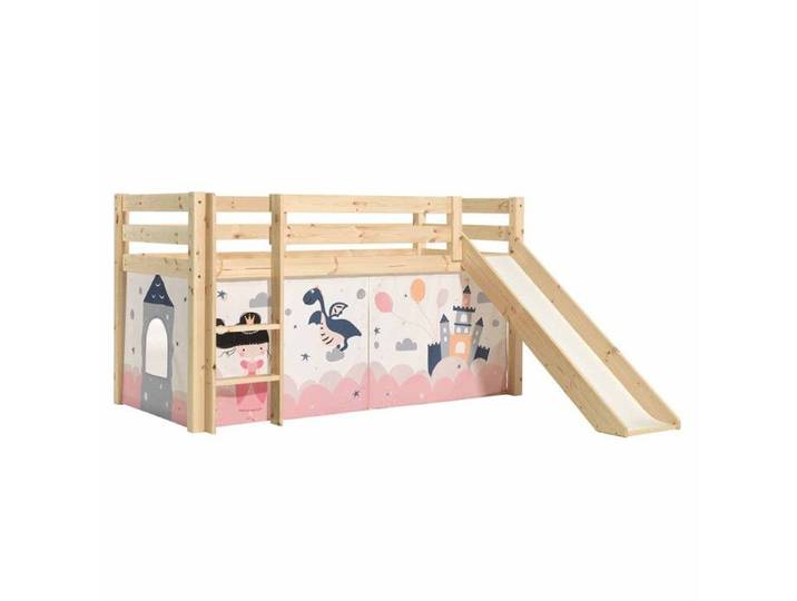 Lit Enfant Surélevé Avec Toboggan  Pino Princesse Sophie  90x200cm Naturel