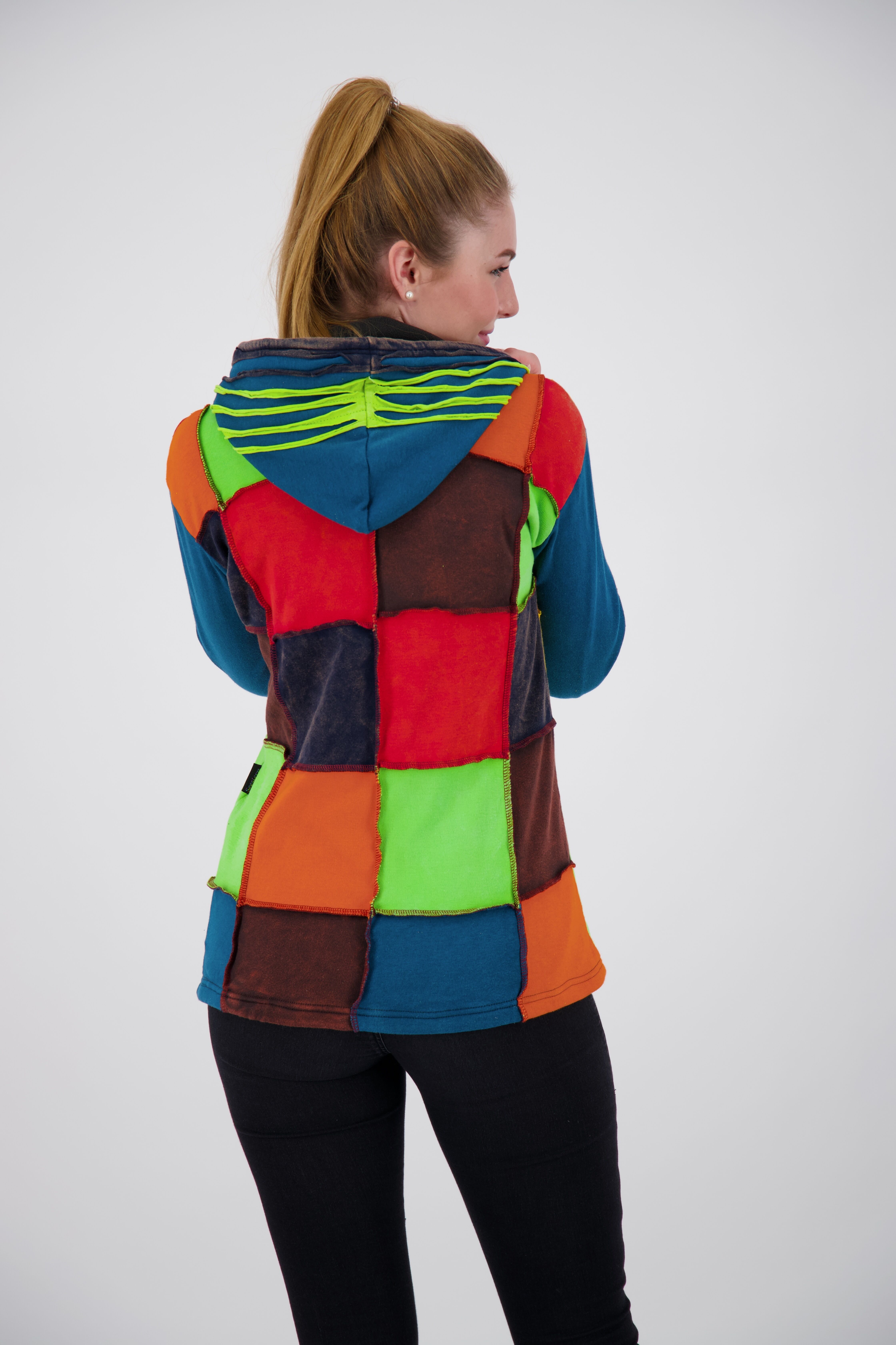 Fleecejacke ANKERGLUT "Patchwork Multicolor NUNAVUT II NEW FLOWER POWER", Damen, Gr. 36/38 (M), bunt, Fleece, 100% Baumwolle, regular fit hüftbedeckend, Jacken Fleecejacke bunt 36/38 (M)