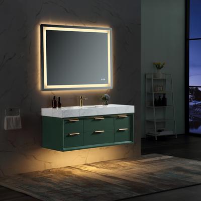 Loftland 36/48/60 Inch Floating Wall-Mount Single/Double Bathroom Vanity with Sink, Built-in Ambient Lighting and Marble Top, Green