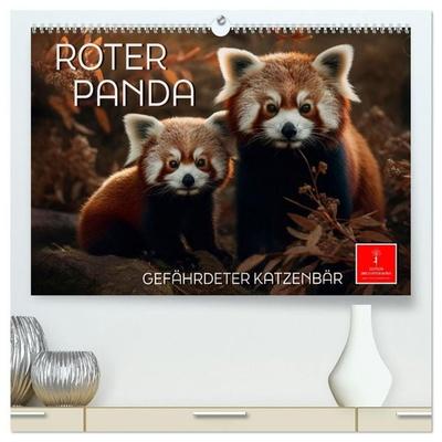 Roter Panda - gefährdeter Katzenbär (hochwertiger Premium Wandkalender 2027 DIN A2 quer), Kunstdruck in Hochglanz