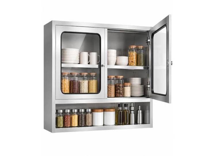 Gtzly Küchen-Wandschrank, Gewürzregal und Weinflaschenregal, Edelstahl 304 Tür aus gehärtetem Glas, Verstellbarer Einlegeboden für Geschirr und Vorräte(31in/80cm)