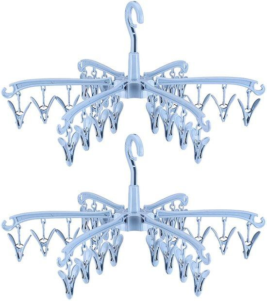 Set van 2 blauwe opvouwbare sokkenhouders van plastic