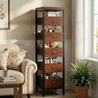 Garvee 5-Drawers Storage Cabinet, Decorative Storage Chest, Small Dresser with Metal Frame - N/A