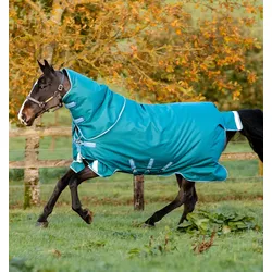 Horseware Amigo Bravo 12 Plus Regendecke Heavy 400g Storm Green/ Turquoise, Aqua & Blue mit Halsteil, Größe: 6'0