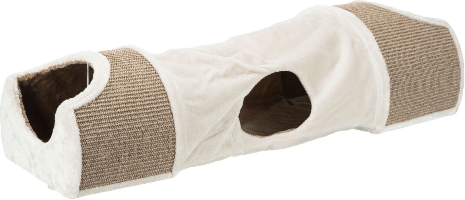 TRIXIE Kratztunnel mit 2 Höhlen, Plüsch / Sisalteppich, 110 x 30 x 38 cm, lichtgrau / braun