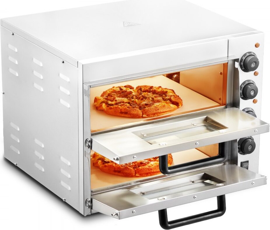 Kommerzieller Pizzaofen - Elektrischer Edelstahl-Backofen 406mm - 4 Drehknöpfe - Ideal für Gastronomie und Pizzabäcker