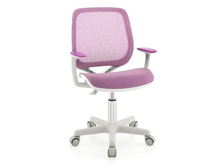 Chaise de Bureau Enfant - DREAMADE - Roulettes à Verrouillage de Position - Hauteur Réglable - Siège en Maille Respirante - Violet