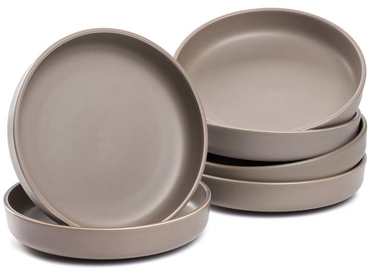Teller-Set LEONARDO Suppenteller ROMA, Keramikteller, ca. 20 cm, 6-teilig , grau (taupe), 6 Stk., Keramik, Geschirr-Sets, Teller-Set, Teller Set, Geschirr-Set, Service, spülmaschinengeeignet