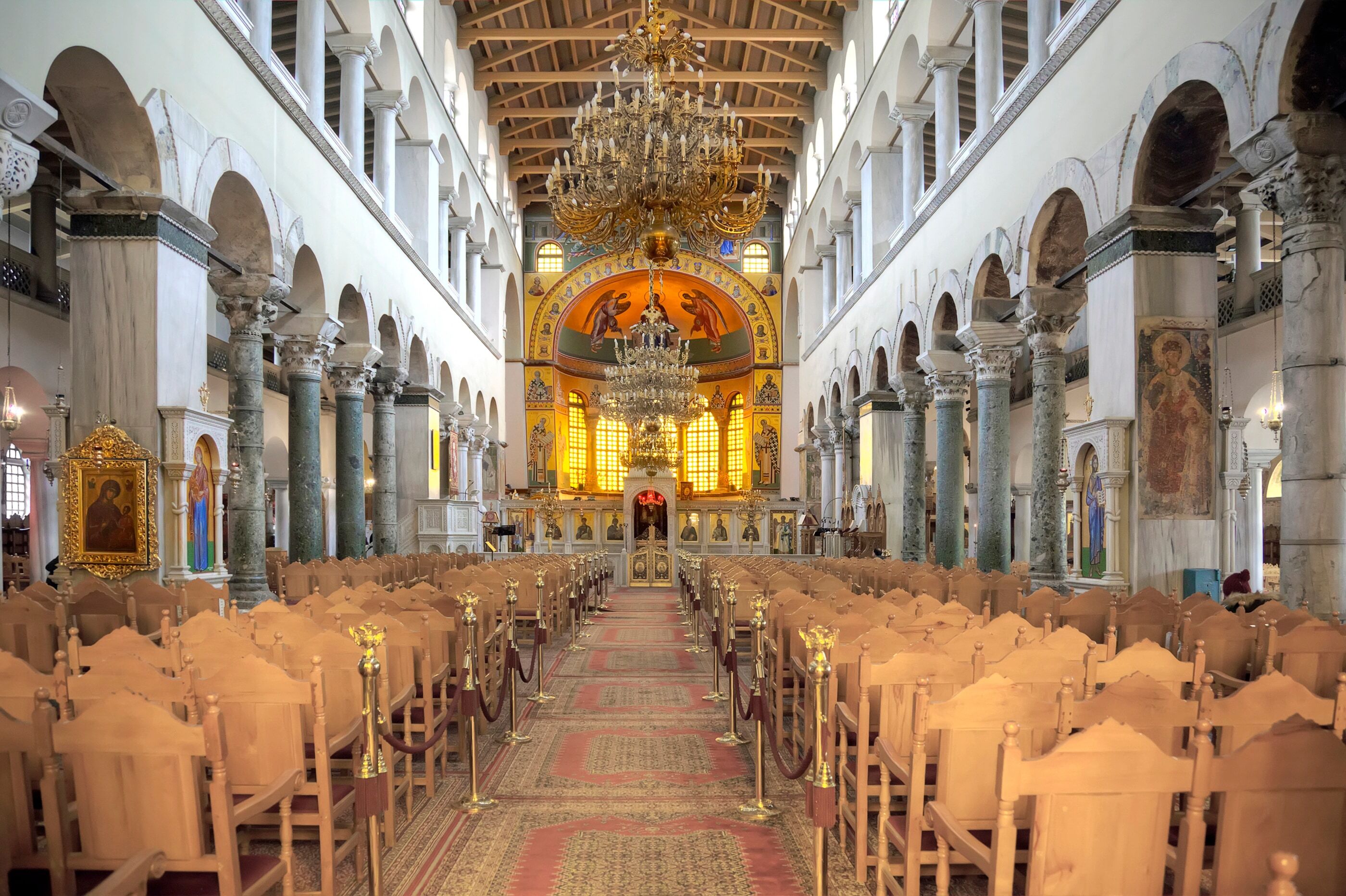 Fototapete PAPERMOON "ARCHITEKTUR-ORTHODOXE KIRCHE SALONIKI KATHEDRALE SÄULEN", bunt, B:2,5m L:1,86m, Vlies, Tapeten, Fototapete bunt B/L: 2,5m x 1,86m, Bahnen: 5 Stk.