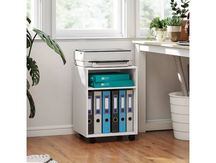 HOMCOM Meuble Imprimante Bois Blanc avec Roulettes et 2 Étagères